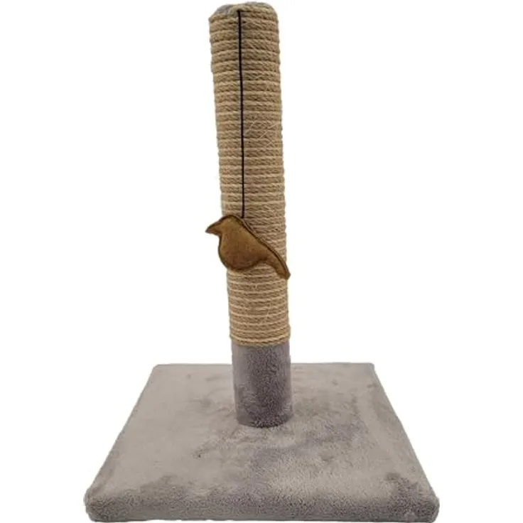 Tyrol Kratzbaum – Birdy 42 cm, Katzenkratzer mit modernem hellgrauem Design und hängendem Vogeltsspielzeug