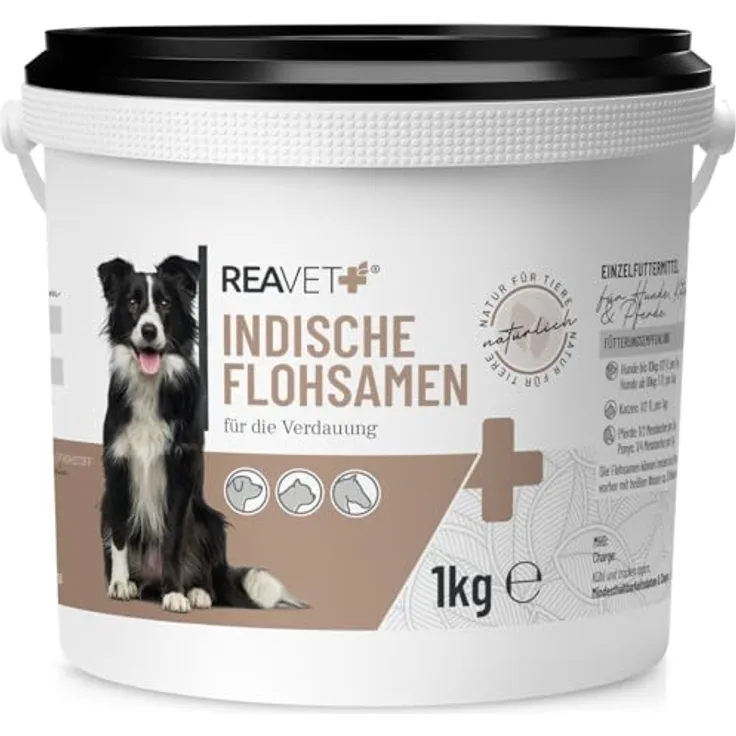 REAVET Indische Flohsamen 1kg, natürliche Futterergänzung zur Unterstützung der Verdauung und Darmfunktion, ballaststoffreich, für Hunde, Katzen & Pferde