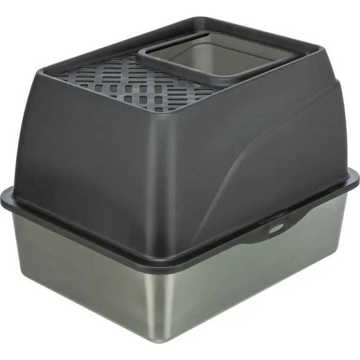TRIXIE Katzentoilette Niro Hop-In, Edelstahltoilette in grau, 40 × 39 × 52 cm