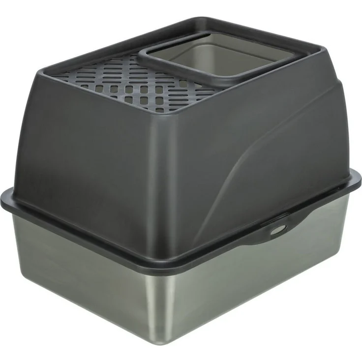 TRIXIE Katzentoilette Niro Hop-In, Edelstahltoilette in grau, 40 × 39 × 52 cm
