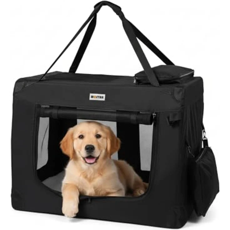 Melko Tiertransporttasche Hundetransporttasche Schwarz, Faltbare Box mit 2 Ein- & Ausgängen, XL, Metall-Rundrohr & Oxford-Stoffmaterial – Bild 2