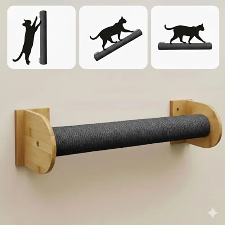 Eyepower Luna, 66 cm Wandkratzbaum für Katzen mit flexiblem Kratzstamm und stabile Wandmontage, Sisal umwickelt, aus echtem Bambus – Bild 4