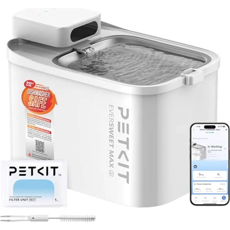 PETKIT Intelligenter Haustier Trinkbrunnen 3L, Edelstahl & BPA-frei, Flüsterleise mit Bewegungssensor & App-Steuerung, Spülmaschinenfest – Bild 1