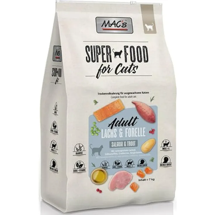 MAC's Katzenfutter getreidefrei Adult Lachs & Forelle, 7 kg, hoher Fleischanteil, ohne künstliche Zusatzstoffe, Made in Germany