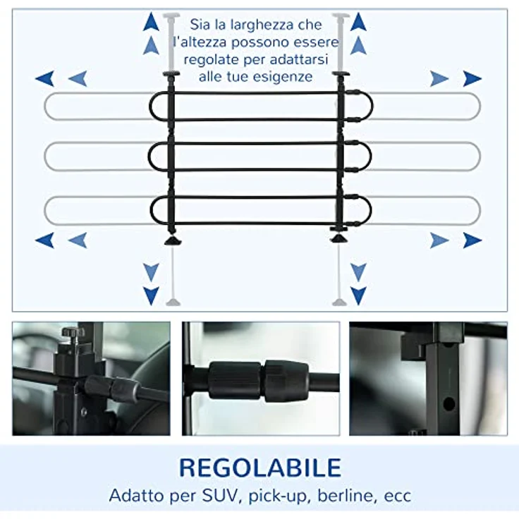 PawHut Hundeschutzgitter Auto, verstellbares Trenngitter aus Stahl für Kofferraum, Maße 89-150 x 76-124 cm, einfach zu montieren – Bild 5