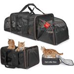 LitaiL Faltbare Katzentransportbox für 2 Katzen oder große Katze, mit zwei wasserdichten Katzentoiletten, atmungsaktiv und waschbar, Schwarz