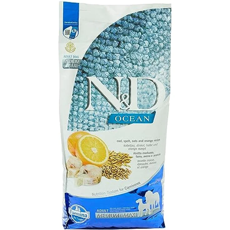 Farmina N&D Ocean Pellets Hundefutter, Trockenfutter mit Kabeljau, Dinkel, Hafer und Orange, 12 kg, ohne Mais, natürliche Antioxidantien – Bild 1