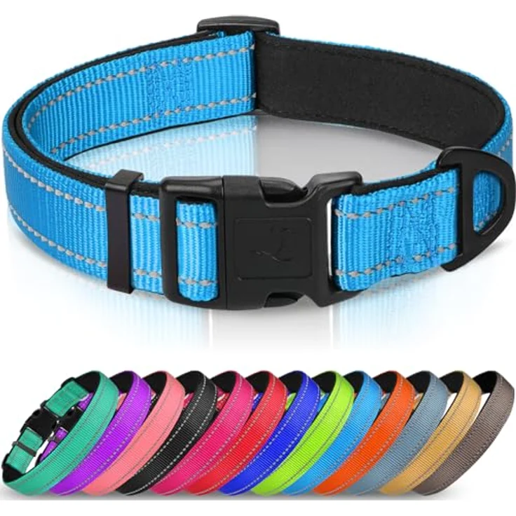 Joytale Gepolstertes Hundehalsband Breit, Verstellbar aus Neopren Nylon, Weich und Reflektierend, für Große Hunde, Größe L, Blau – Bild 1