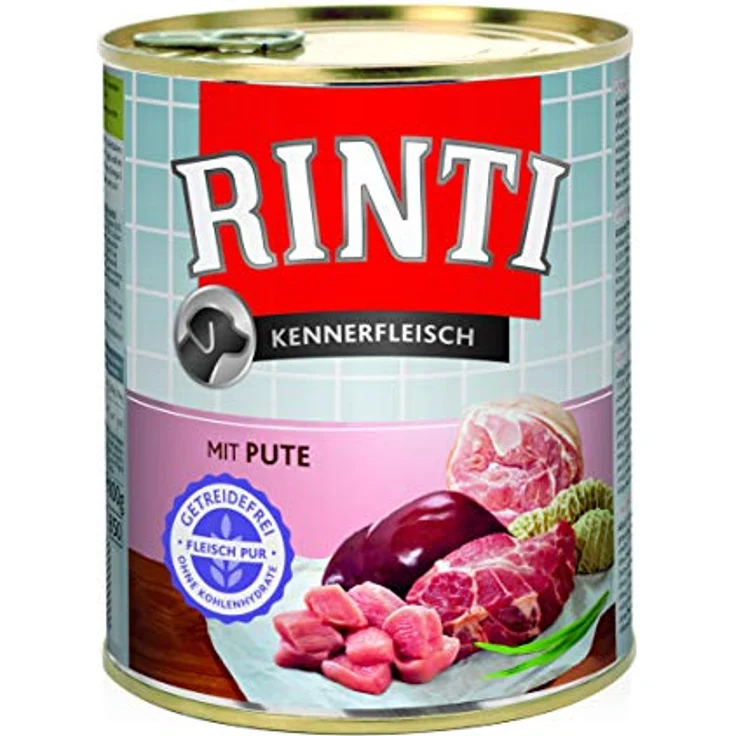 Rinti Kennerfleisch Pute, Hunde-Nassfutter 12x800g, sojafrei und reich an Putenfleisch – Bild 2