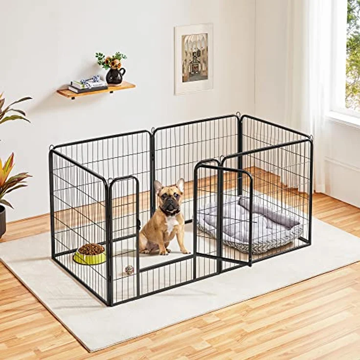 Yaheetech Welpenlaufstall Metall Freilaufgehege, 6 Paneele, 80 cm hoch, klappbar mit Tür und Verriegelung für Hunde, Katzen, Welpen und Kleintiere – Bild 2