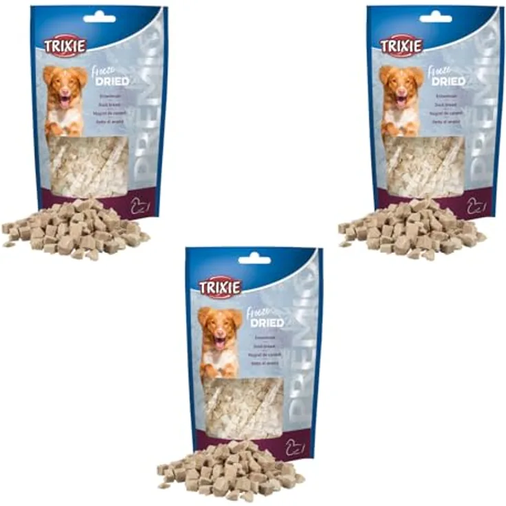 Trixie Freeze Dried Entenbrust, 3er Pack mit 99% Fleischgehalt, Ergänzungsfuttermittel für Hunde, ideal bei Futtermittelallergien, gefriergetrockneter Snack