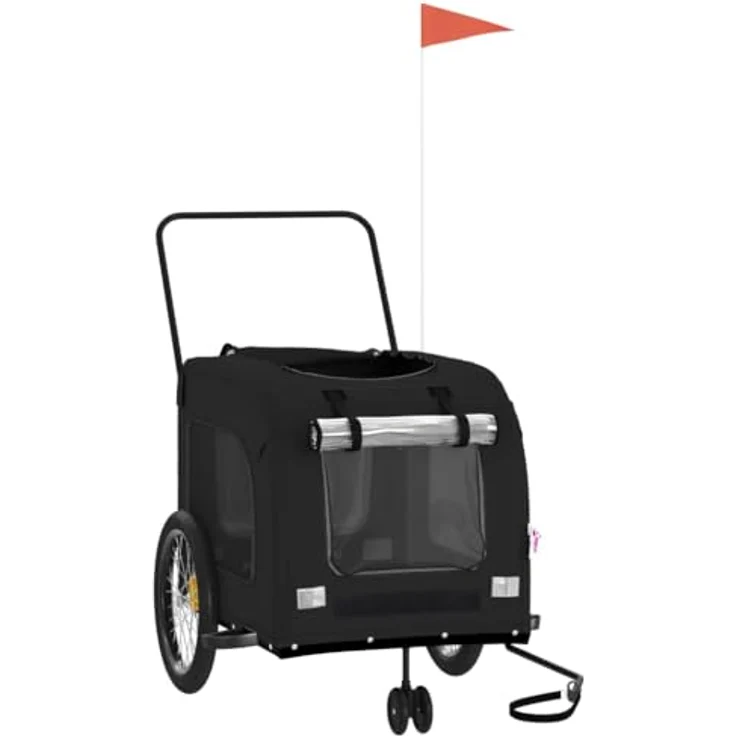 vidaXL Hunde-Transportbox Fahrradanhänger Hunde Schwarz Oxford-Gewebe und Eisen mit Reflektoren und Flagge – Bild 8