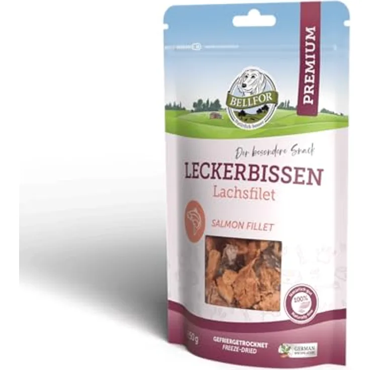 Bellfor Gefriergetrocknetes Lachsfilet, 50 g - Getreidefreie Hundeleckerlis, reich an Omega-3-Fettsäuren und Proteinen