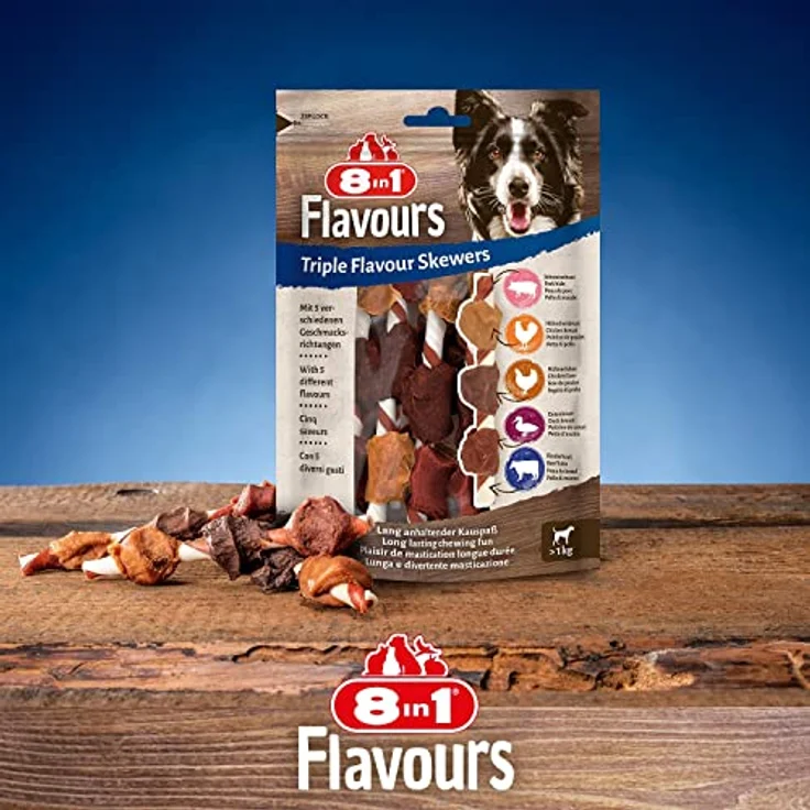 8in1 Triple Flavour Skewers, Hundesnacks im Sparpaket mit 3 x 113 g (18 Stück), mit Hähnchen, Ente und Leber, ideal zur Zahnsteinprophylaxe – Bild 9