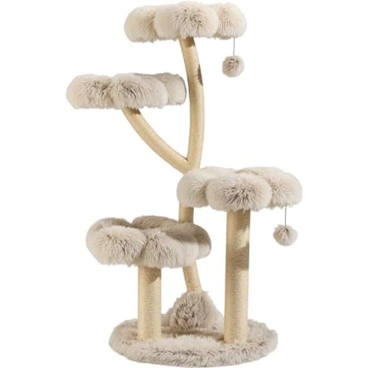 Wiltec Fudajo Designer Kratzbaum 123cm, Katzenkratzbaum in Creme und Grau, Kratzmöbel für Katzen – Bild 1