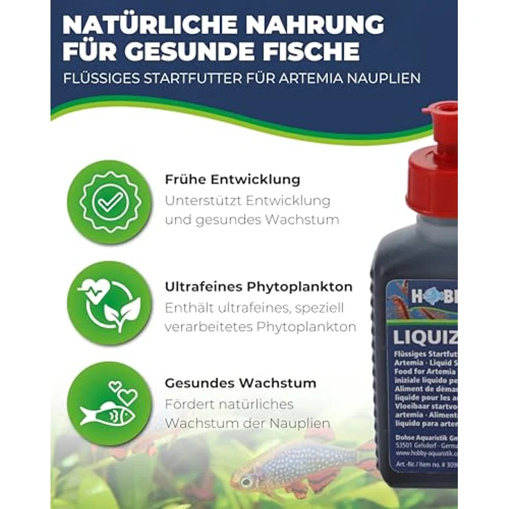 HOBBY Aquaristik Liquizell I 50 ml, flüssiges Aufzuchtfutter für Artemia Nauplien ab dem 3. Lebenstag mit feinstem Phytoplankton – Bild 2
