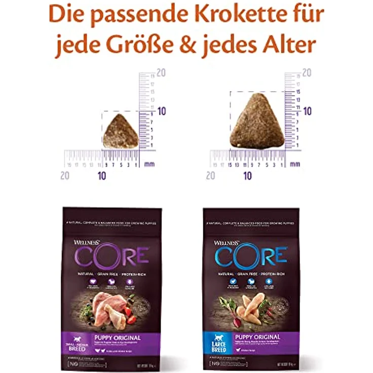 Wellness CORE Large Breed Puppy Original, Trockenfutter für große Welpen, Huhn, 2,75 kg, getreidefrei, hoher Fleischanteil, ohne Zuckerzusatz – Bild 2