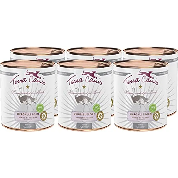Terra Canis Strauß mit Pastinake, Hypoallergen Nassfutter für Hunde, 6x800g, 100% Lebensmittelqualität, für Nahrungs-Unverträglichkeiten