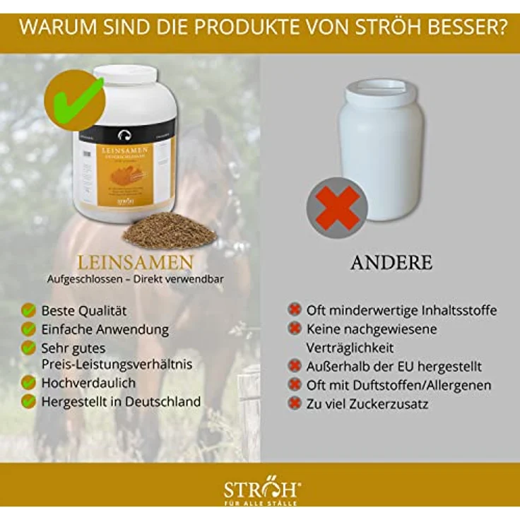 STRÖH Leinsamen ganz für Pferde, artgerechtes Futtermittel für Verdauung, Energie & Fell, 5kg – Bild 5