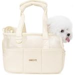 ONECUTE Klappbare Hundetasche für Kleine Hunde, Katzen & Kaninchen – Tragetasche mit Sicherheitsverschluss, Belüftungsmesh & 5 Seitentaschen, Beige durchlässig, 34x16x25 cm