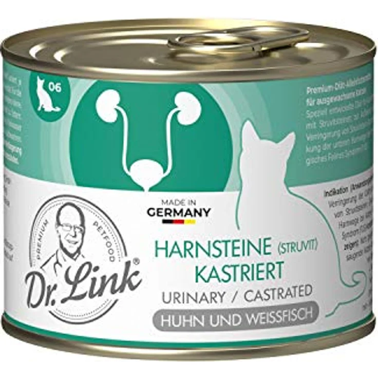 Dr. Link Spezial-Diät Katzenfutter, Huhn & Weißfisch für kastrierte Katzen, Unterstützung der Harnwege, pH-Wert-Regulierung, Omega-3-Fettsäuren, glutenfrei - 6X 200g Dose – Bild 2