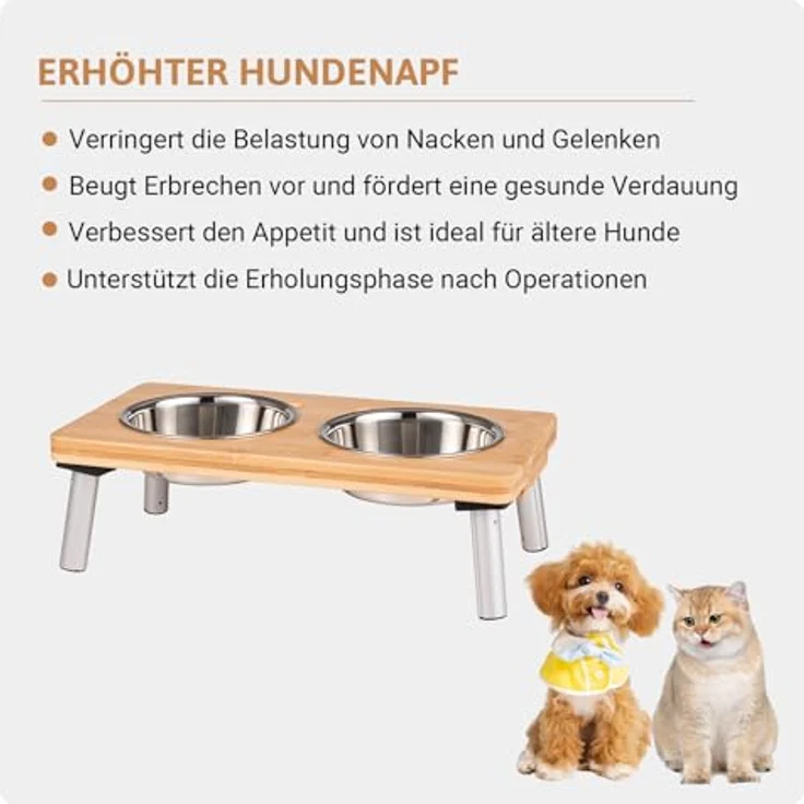 PEGGY11 Edelstahlnäpfe 2er Set, 480 ml - Erhöhte Futternäpfe mit rutschfesten Standfüßen für kleine Hunde und Katzen, stabiler Bambusständer – Bild 4