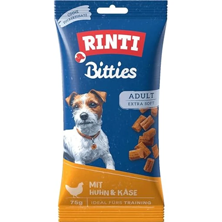 Rinti Bitties Huhn + Käse, Doppelpack 2 x 75 g, extra weiche Hundesnacks ohne Zucker & Soja, mit 95 % Fleischanteil und Omega 3 – Bild 2