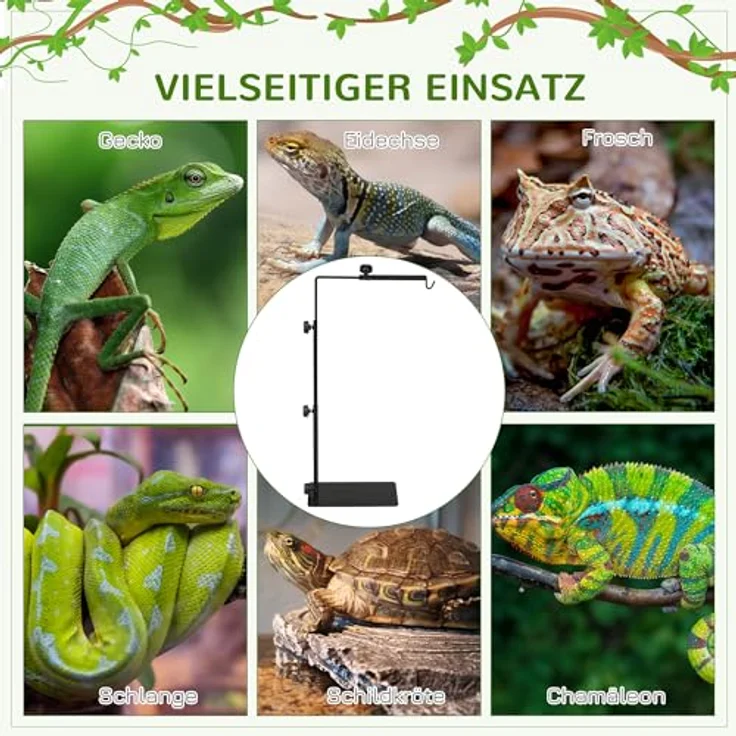 PawHut Reptilien Lampenständer, Verstellbarer Wärmelampenständer 95cm hoch mit stabiler Stahlbasis und 4 Drahtschlitzen – Bild 3