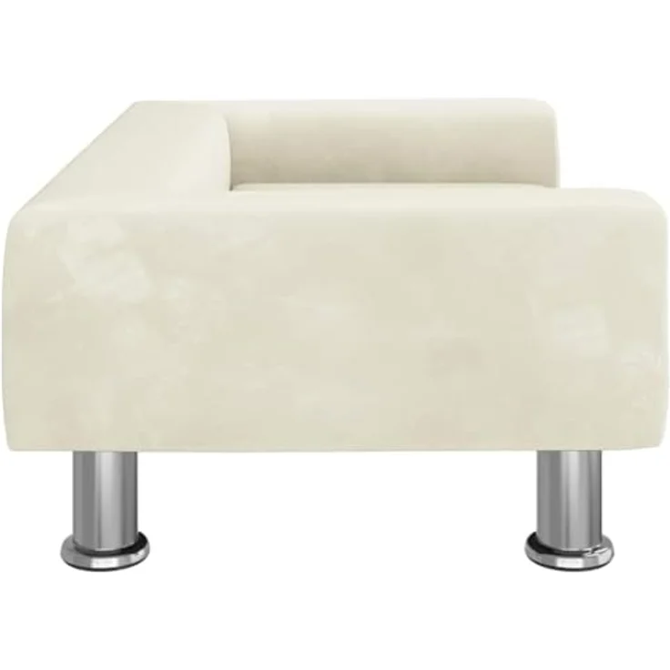 vidaXL Hundekorb Hundebett Creme 70x45x26,5 cm Samt Körbchen Hundesofa mit massivem Kiefernholzrahmen und verchromten Stahlfüßen – Bild 4