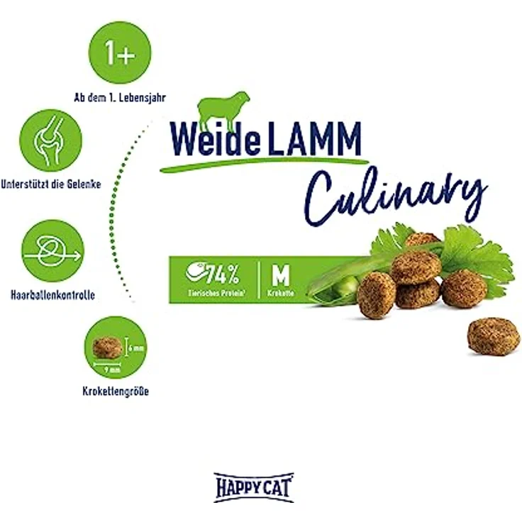 Happy Cat 70548 Culinary Adult Weide Lamm, Katzen-Trockenfutter mit hochwertigem Lamm und Erbsen, 1,3 kg, ohne künstliche Zusatzstoffe, Made in Germany – Bild 2