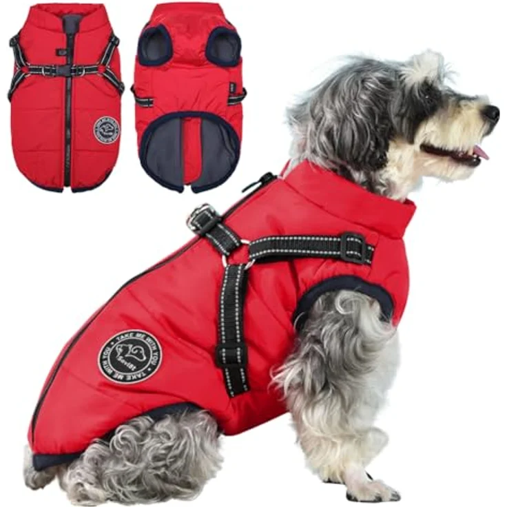 Savlot Hundejacke Winterweste, wasserdichte gepolsterte Weste mit Brustgurt, reflektierend, rot, XS – Bild 1