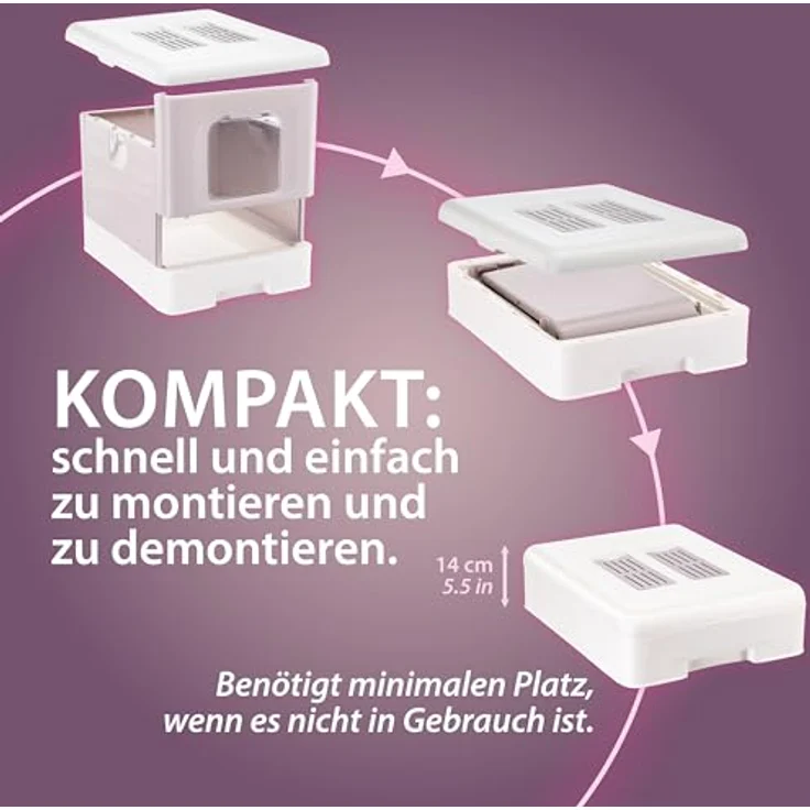 Ferplast Katzentoilette mit Schublade, mit Deckel und Aktivkohlefilter, inklusive Schaufel und Bürste, Rosa, L 39 x T 52 x H 40 cm – Bild 4