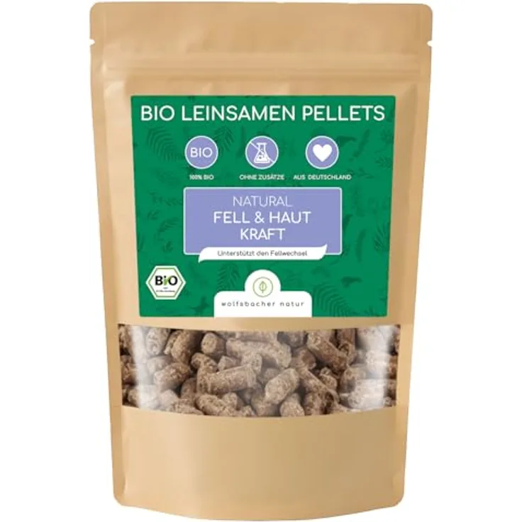 Wolfsbacher Bio Leinsamen Pellets, Fellwechsel Unterstützung für Hunde, Kaninchen und Pferde, reich an Omega-3, natürlich & rein
