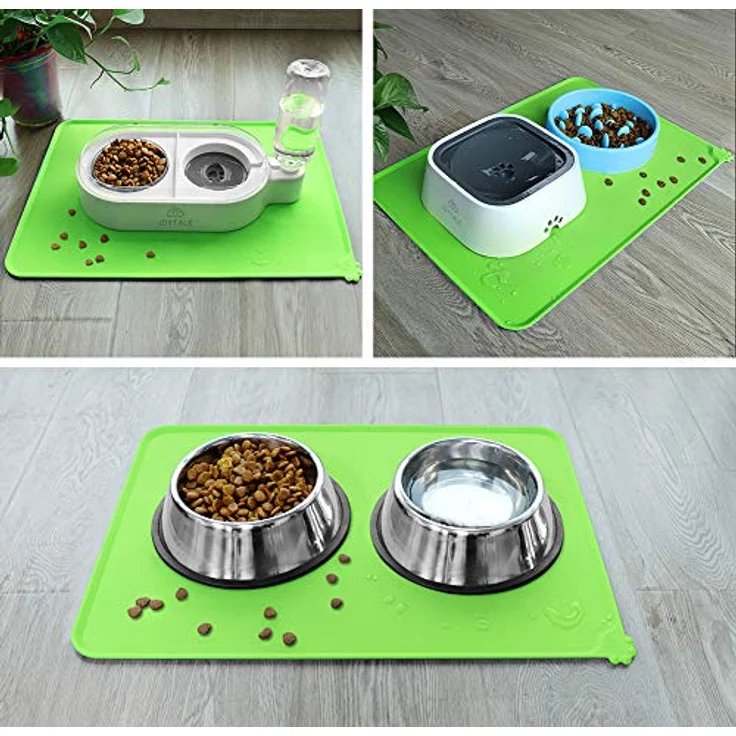 Joytale Silikon-Futtermatte, rutschfeste wasserdichte Futtermatte mit erhöhtem Rand für Hunde und Katzen, 53 x 37 cm, Grün – Bild 3