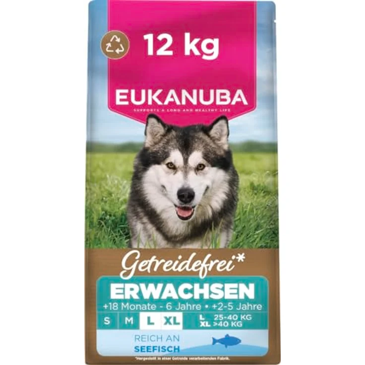 Eukanuba Hundefutter getreidefrei für große Rassen, Premium Trockenfutter mit Fisch und Glucosamin, 12 kg – Bild 1