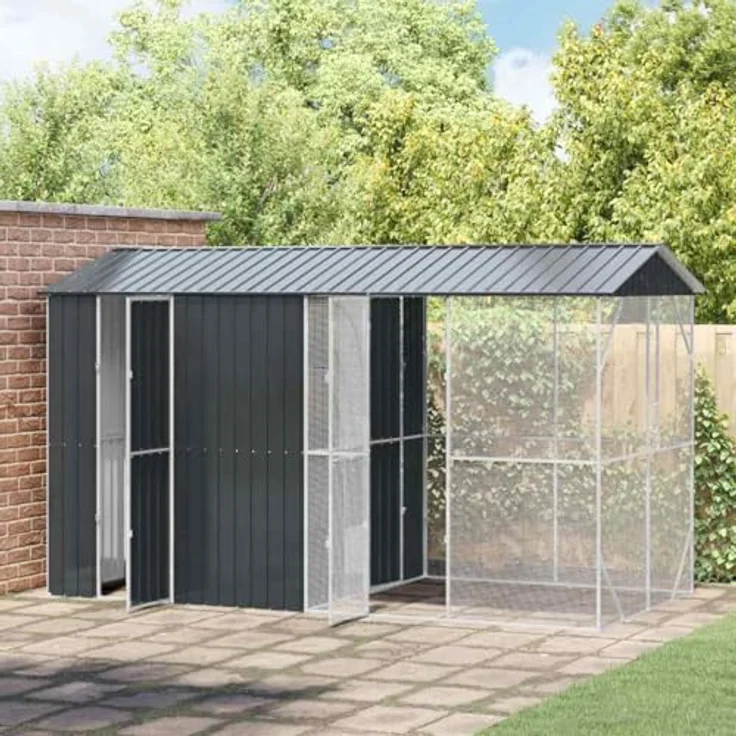 vidaXL Vogelkäfig Anthrazit, 430 x 208 x 247 cm, wetterfester verzinkter Stahl, moderne Vogelvoliere für Garten und Terrasse, geräumiger Außenbereich für Vögel – Bild 2