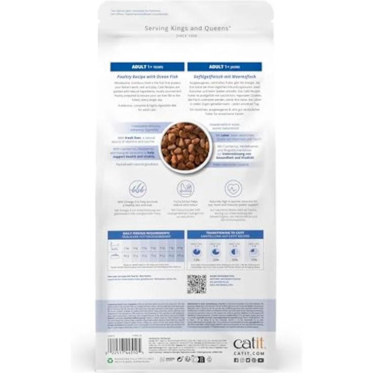 Catit Recipes Premium Trockenfutter für Katzen, mit Geflügelfleisch und Meeresfisch, Alleinfuttermittel, 2kg, reduziert Stuhlgeruch, ohne Getreide – Bild 2