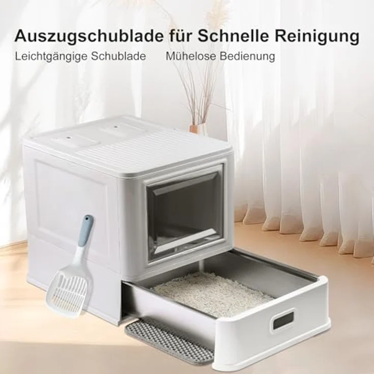 Marchul Katzentoilette, Geschlossene Katzentoilette aus Edelstahl mit Deckel und Schublade, XL für Wohnungskatzen, geruchsfrei mit Lamellen gegen Auslaufen, inkl. Schaufel und Matte – Bild 4