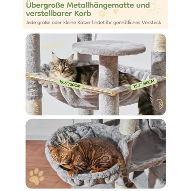 Taoqimiao 193cm Kratzbaum XXL, Multi-Level Katzenbaum für große Katzen mit 3 Plattformen, Sisal-Kratzpfosten und verschiedenen Ruhemöglichkeiten, MS047W – Bild 4