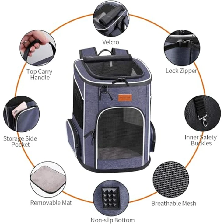 Morpilot Katzenrucksack, Hunderucksack mit atmungsaktivem Mesh-Design, faltbar und mit transparentem Fenster, sichere Reißverschlussfunktion, für Haustiere bis 7 kg – Bild 4