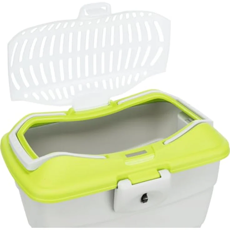 TRIXIE Transportbox Mini-Capri, Kleintier-Transportbox mit Streichelklappe und Schultergurt, hellgrau/grün, 40 × 22 × 30 cm – Bild 4