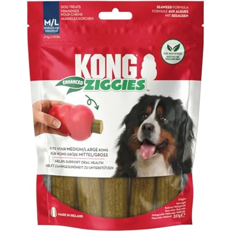 Kong Classic M, Hundespielzeug aus Naturkautschuk, 8,5 cm + Kong Ziggies Enhanced, 227 g – Bild 1