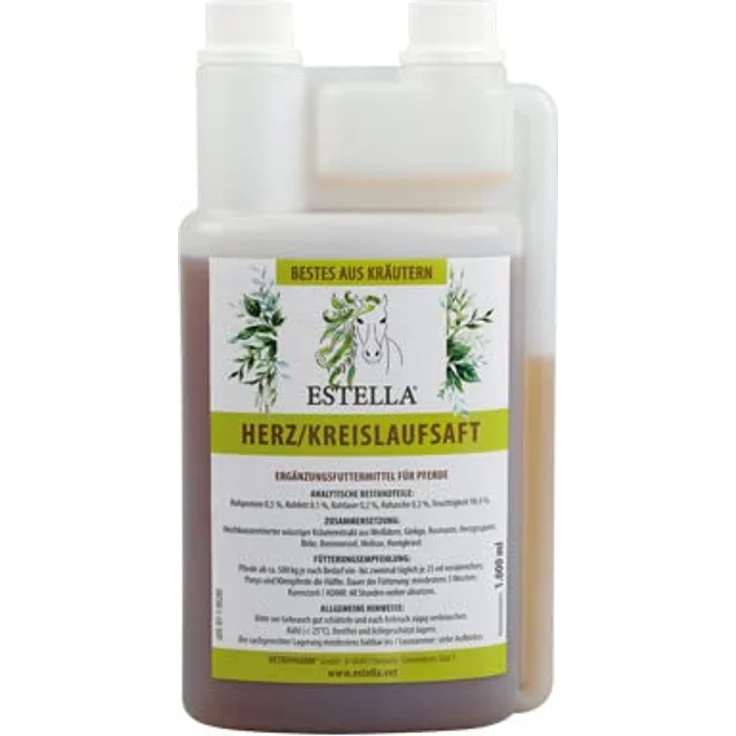 Estella Herz/Kreislaufsaft, 1 l – Ergänzungsfuttermittel für Pferde mit hochwertigen Kräutern wie Rosmarin und Melisse, ideal für ältere und geschwächte Tiere – Bild 1