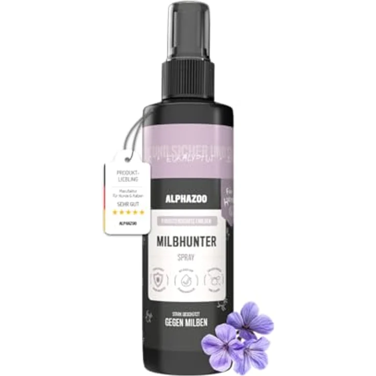 alphazoo Milbhunter Spray für Hunde 250ml, mit Zitronen-Eukalyptus & Geraniol, gegen Milbenbefall, natürliche Inhaltsstoffe, hautschonend – Bild 1