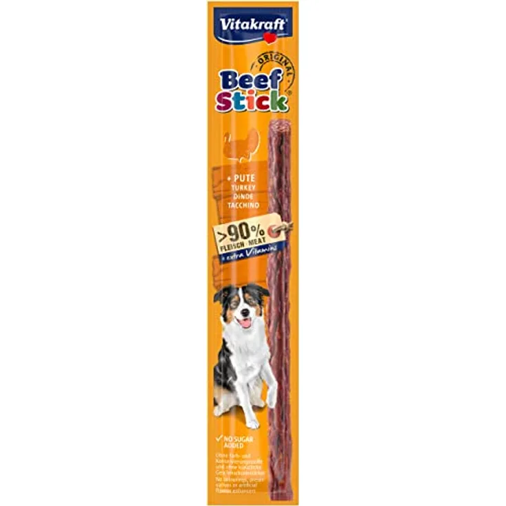 Vitakraft Beef Stick Pute, Hunde Trainingsleckerli ohne Zucker, 12g, mit hochfliegendem Echtfleischanteil