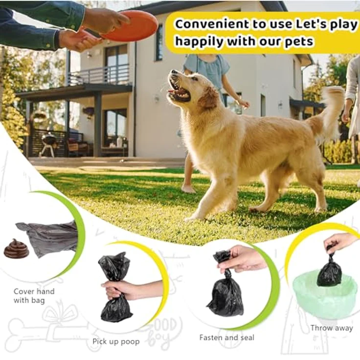 AiQInu Hundekotbeutel 225 Stück, Tragbare, Unparfümierte Kotbeutel Rollen, Schwarz, 22 x 30 cm (15 Rollen, 15 pro Rolle) – Bild 5