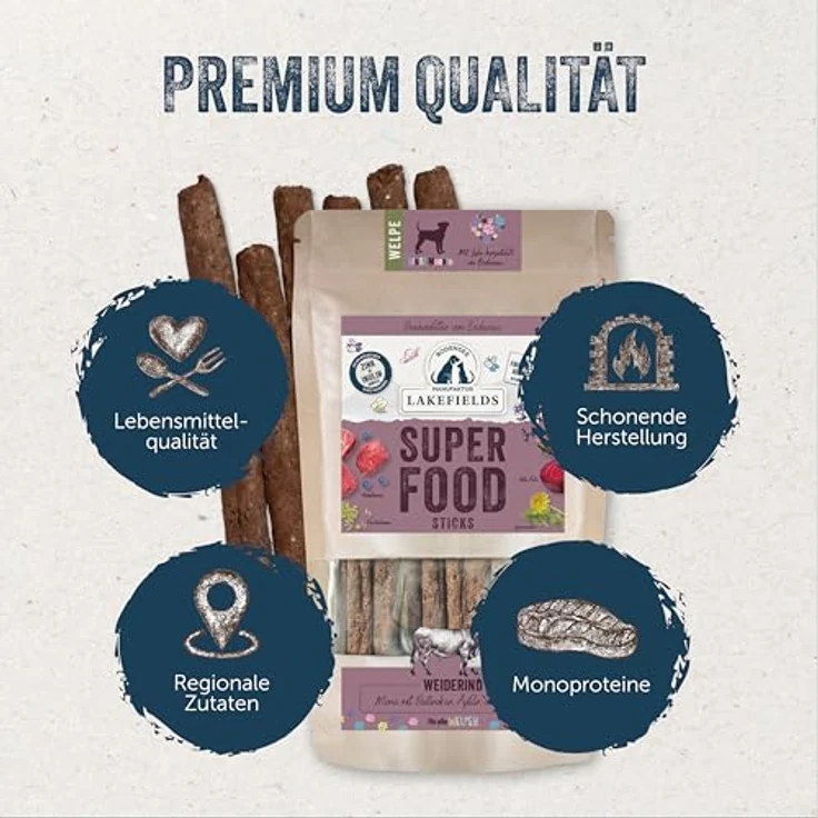 Lakefields SUPERFOOD Sticks, Premium Hundeleckerli für Welpen mit 61% Rind, 130g, getreidefrei, mit Roter Beete & Heidelbeeren, entwickelt mit Tierärzten – Bild 2