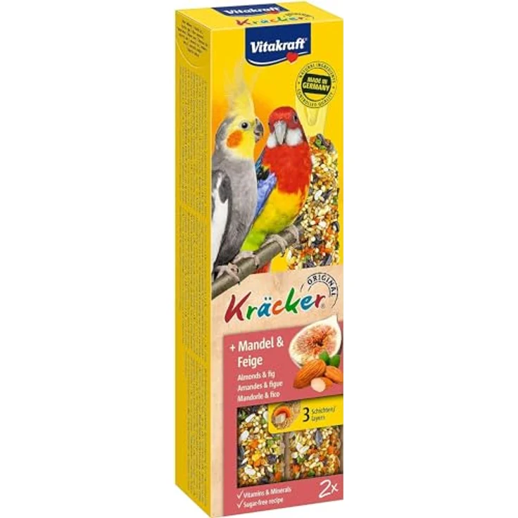 Vitakraft Kräcker für Großsittiche, Knabberstangen mit Mandel und Feige, zur Schnabelpflege, ohne Zuckerzusatz, 2er Pack – Bild 1