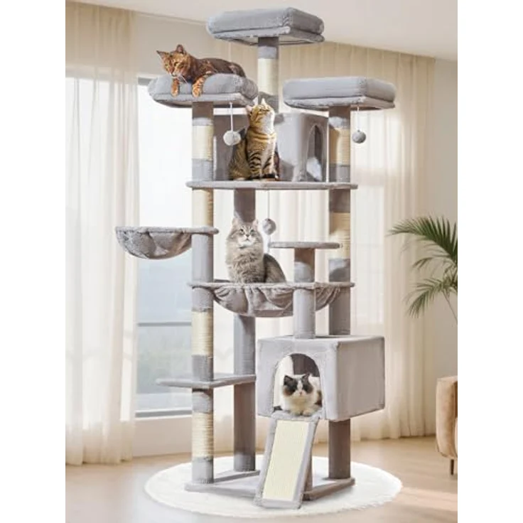 Taoqimiao 193cm Kratzbaum XXL, Multi-Level Katzenbaum für große Katzen mit 3 Plattformen, Sisal-Kratzpfosten und verschiedenen Ruhemöglichkeiten, MS047W – Bild 2