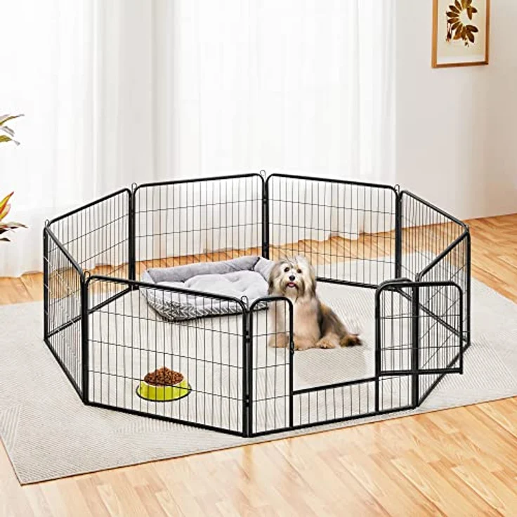 Yaheetech 8-TLG Welpenlaufstall Freilaufgehege mit Tür, witterungsbeständige Metallkonstruktion, freistehendes Design, für Hunde/Kaninchen, je 80 cm x 60 cm – Bild 2